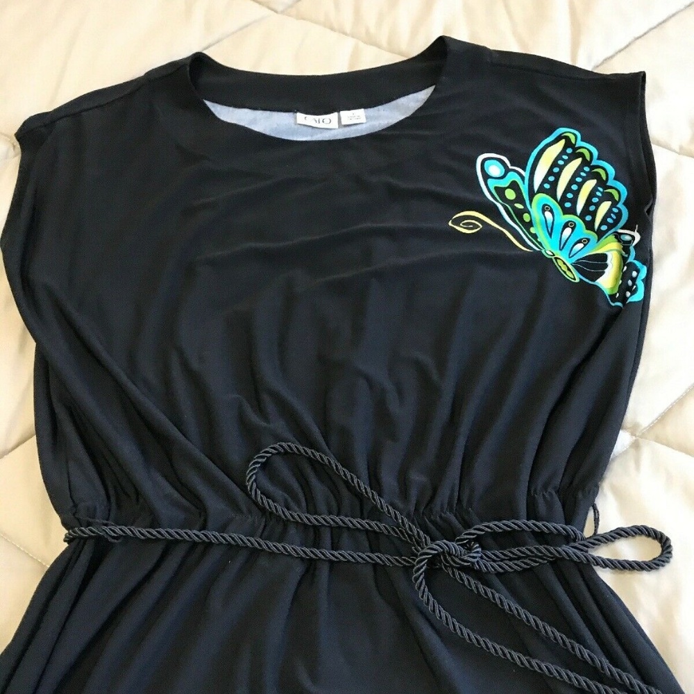 CATO Black Cap Sleeve Dress w Butterflies Prints. - Picture 3 of 7